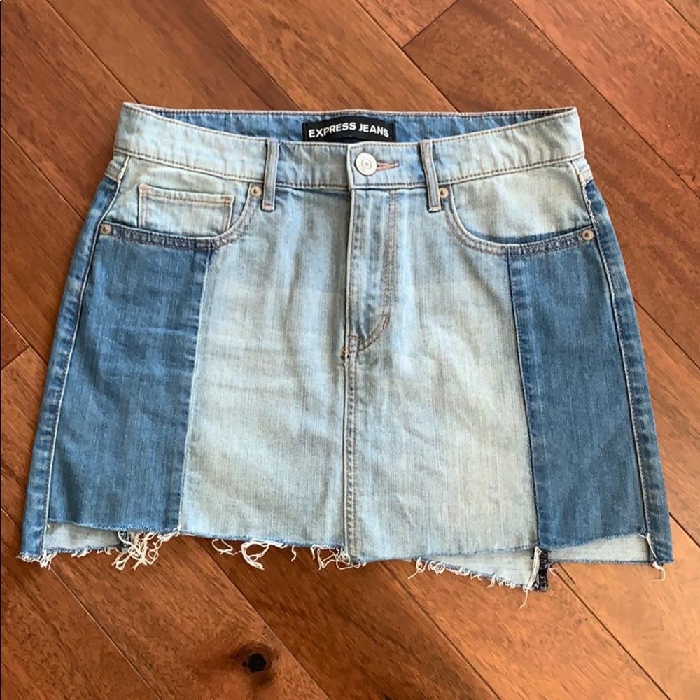 Express denim two tone mini skirt